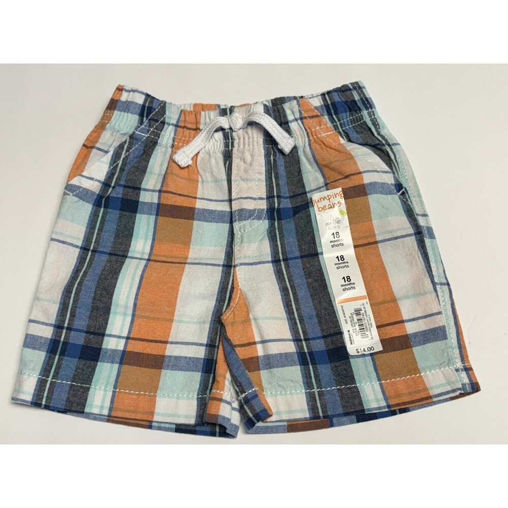 Baby  Plaid Woven Shorts Jumping Beans  Drawstring Plaid Sz 18 Mos.  New
